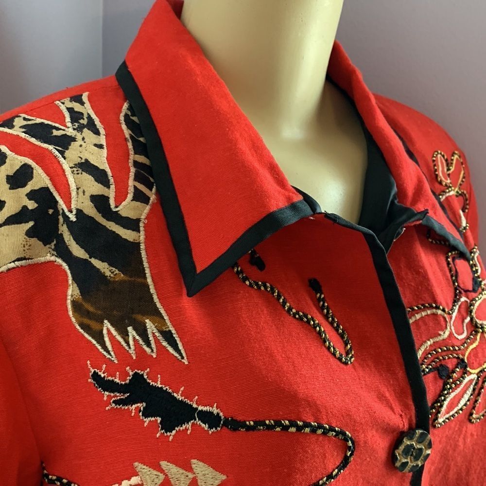 Indigo Moon QVC Embellished Long Blazer Button Down Jacket M Red - Picture 6 of 8
